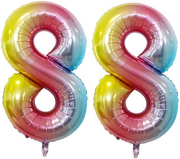 GOER Rainbow Foil Balloons Number 8,Huge Number Balloons for 8th 18th 28th 38th 48th Birthday Party Supplies Anniversary Decorations (3 pcs,42 inch,32 inch,16inch)