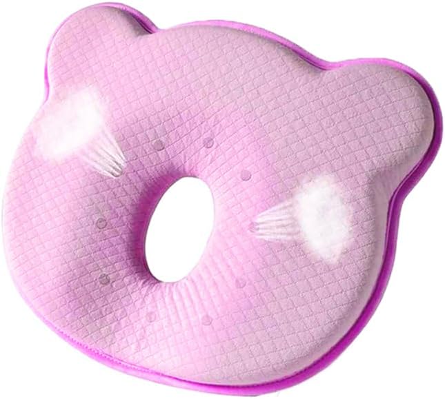 Memory Foam Baby Pillow, Portable Cartoon Bear Soft and Cozy Pillow, Breathable Bedding Set for Infants for Small Boys and Girls(Pink)