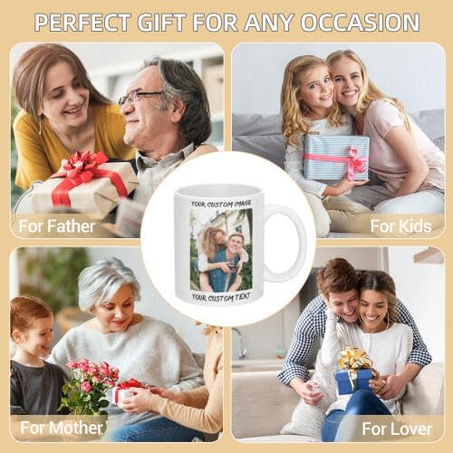 Personalized Coffee Cup with Photo, Logo or Text - Custom Both Sides Printed Mug for Him & Her - Unique Customized Gifts with Names - White/Blue