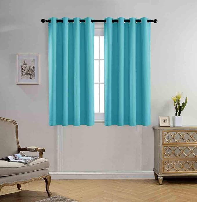 MIUCO Blackout Curtains Room Darkening Curtains Textured Grommet Window Curtains for Bedroom 2 Panels 52x63 Inch Long Turquoise