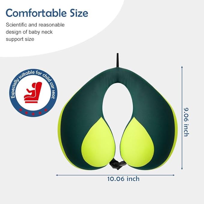 MOOB Neck Pillows for Kids Car & Airplane, Toddler Neck Pillow for Carseat Traveling Gifts for Toddler & Children U-Shape Car Seat Head Travel Neck Pillow Green