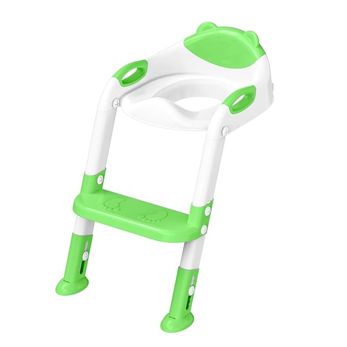 Potty Training Seat with Step Stool Ladder, SKYROKU Potty Training Toilet for Kids Boys Girls Toddlers - Comfortable Safe Potty Seat with Anti-Slip Pads Ladder Green