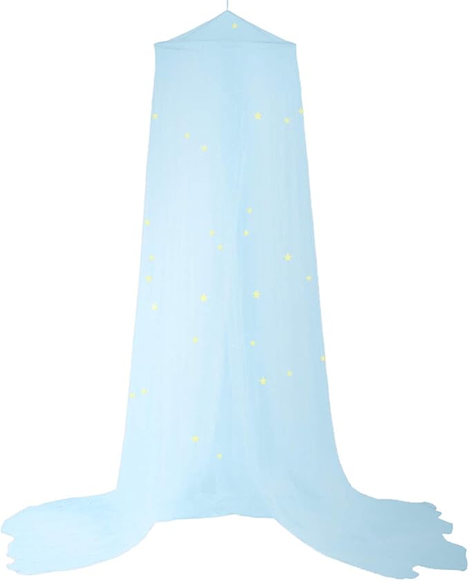 BCBYou Bed Canopy Mosquito Net with Fluorescent Stars Glow in Dark for Baby, Kids, and Adults, for Cover The Baby Crib, Kid Bed, Girls Bed Or Full Size Bed (Light Blue)