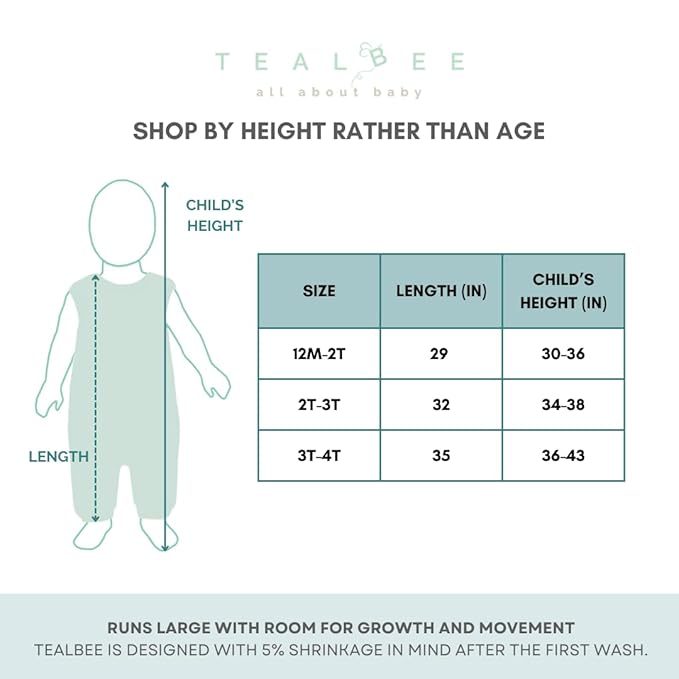 Tealbee DREAMSUIT: Toddler Sleep Sack with Feet 12-18 Months, 18-24 Months - 0.8 TOG Lightweight Summer Baby Wearable Blanket for Walkers - Rayon Made from Bamboo, Organic Cotton Sleeping Bag - Dash