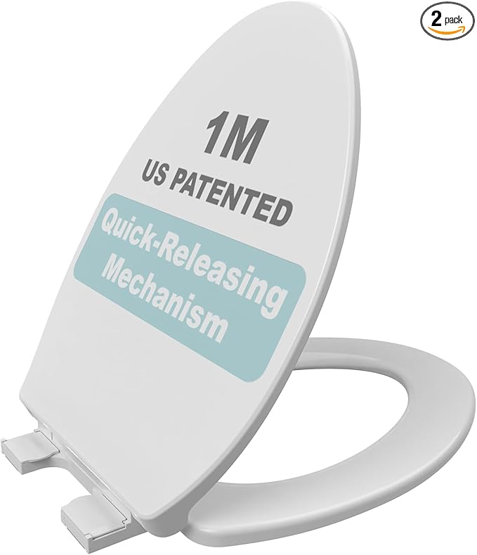 1M Soft Close Toilet Seat Elongated, Patented Quick Releasing for Easy Cleaning, Anti-Wiggling Design, Easy Installation (2PCS Pack)