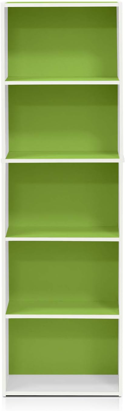 Furinno Luder Bookcase / Book / Storage , 5-Tier, White/Green