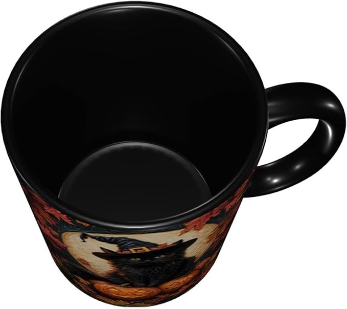 Personalized Halloween Black Cat Mug - Custom Decor Gift for Women - Spooky Season Accent Mug with Names