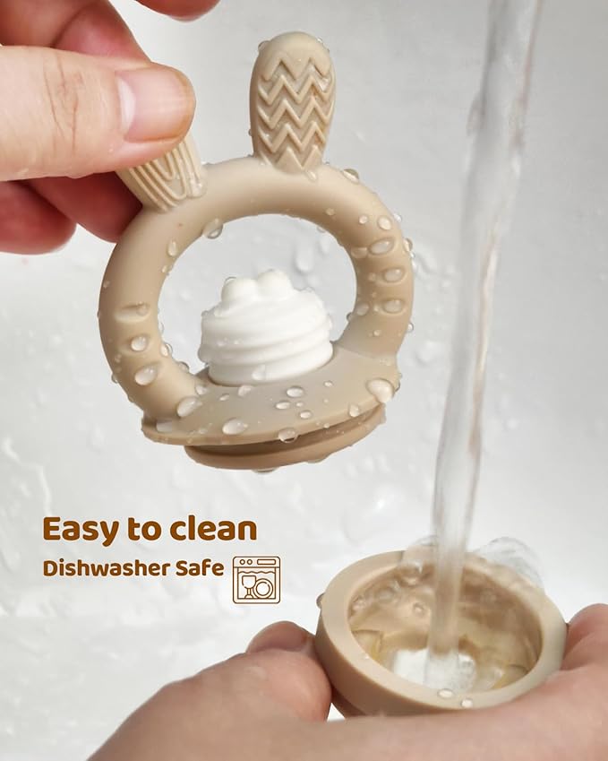 2 Packs Baby Fruit Feeder & Freezer Nibble Tray Combo, Push Pop Baby Food Feeder to Safely Introduce New Foods, Fresh & Frozen Food Silicone Feeder, 100% Food Grade, BPA Free (Caramel & Olive)