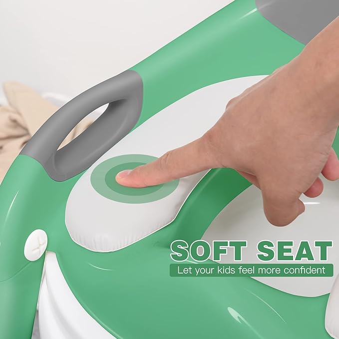Potty Training Seat with Step Stool Ladder, SKYROKU Potty Training Toilet for Kids Boys Girls Toddlers - Comfortable Safe Potty Seat with Anti-Slip Pads Ladder Grey Green