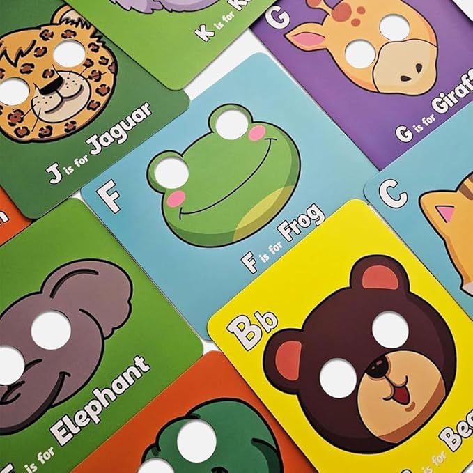 26 PCS Alphabet Mask Cards, Colorful Alphabet ABC Flash Cards with Animal Mask, Giant Letter ABC Animal Faces Flash Learning Flashcards