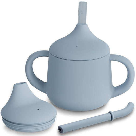 Moonkie Silicone Baby Sippy Cups | 3 Stages Training Cup Straw Cup for Infants Toddlers and Kid | 4 oz 1Pack