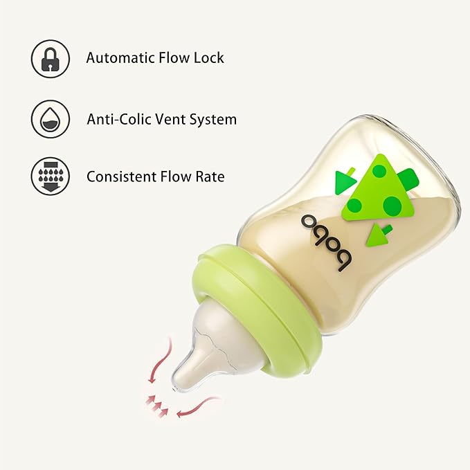 YOHKOH PPSU Baby Bottle Wide Neck, Newborn Anti-Colic Baby Bottle with Natural Response Nipple, Streamlined Body, Easy to Clean (5.4oz (Pack of 2), Green)