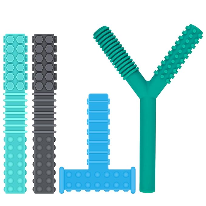 ERKOON Sensory Chew Toys for Autistic Children, 4 Pack Silicone Chewy Tube Oral Motor Tools for Sensory Kids with Autism, Biting, ADHD, SPD, Chewies with Special Needs, Teething Sticks Toys