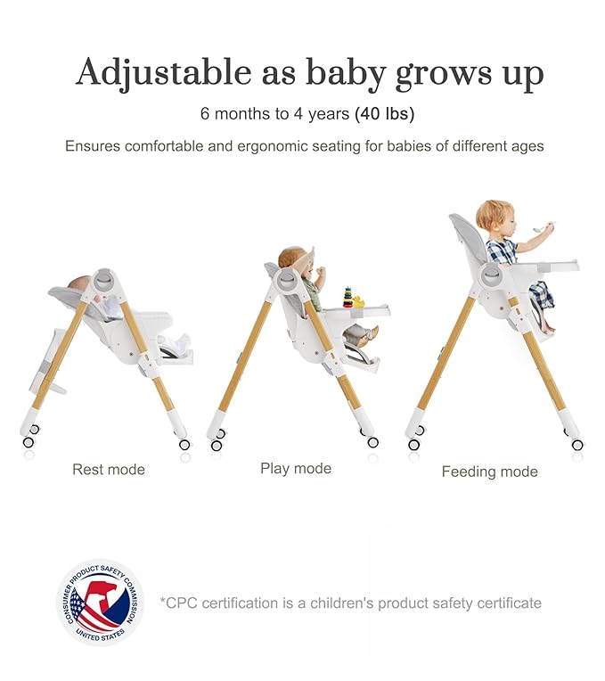 Mallify Convertible High Chairs for Babies and Toddlers, Height Adjustable Baby High Chair, High Chair with Removable Tray, Adjustable Backrest, Portable Baby Dinning Chair with Lockable Wheels