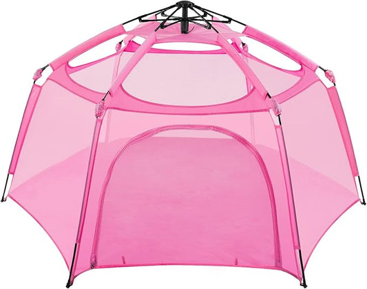 Alvantor Pop Up Playpen- 7'x7'x44”Baby Playpen Large Kids Play Tent Portable and Foldable Playpen Indoor/Outdoor Play Yard with Protective Mesh, UV SPF 50+ Sunshade, and Soft Foam Floor, Pink