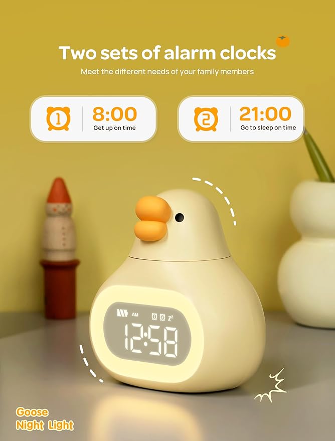 MASHI Goose Alarm Clock with Night Light, ok to Wake Clock for Kids, Cute Goose Night Light, Snooze, Toddler Sleep Training Clock,Gift for Kids Girls Boys Teens Birthday Room Decor