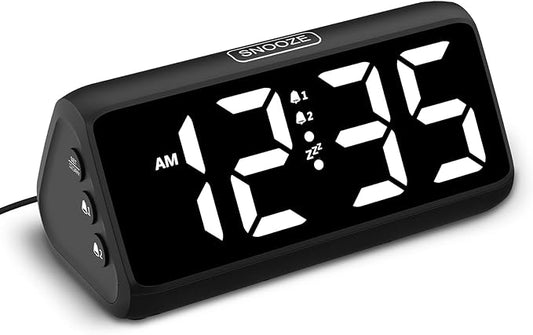 Netzu Digital Alarm Clocks for Bedrooms, Loud Alarm Clock with Dual Alarms, Bold Digits, 5 Dimmers, 4 Volumes, Snooze, Bedside Clock for Deep Sleepers Kids Teens Seniors, Plug in Clock, Easy to Set