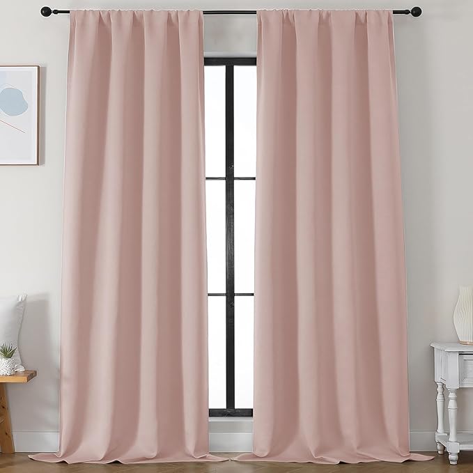 Simplebrand Ava Blush Blackout Curtains for Bedroom 96 Inches Long 2 Panels, Solid Thermal Insulated, Energy Saving Nursery Window Treatment Curtains Blackout Drapes, W50 x L96 Inch, Blush