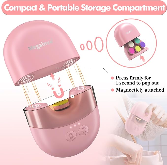 Megainvo Baby Nail Trimmer Electric USB Rechargeable Baby Nail File, Baby Nail Clippers w/Storage Compartment & LED Light, Electric Nail File for Baby Infant Toddler Newborn Nail Care Kit Pink