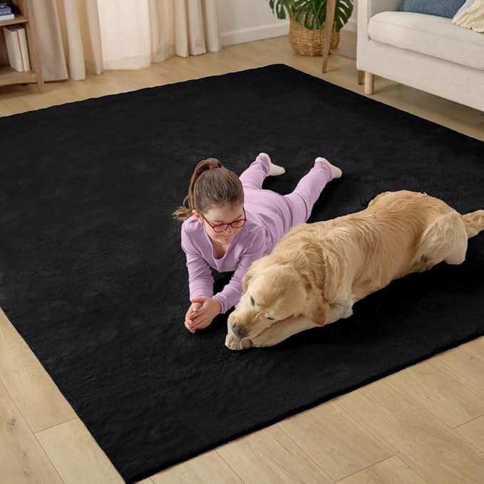 GORILLA GRIP Ultra Soft Washable Area Rug, 6x9, Stain and Slip Resistant Plush Thick Carpet for Bedroom Living Room, No Shed Floor Rugs, Pet Friendly, Dorm Essentials, Kids Nursery Home Decor, Black