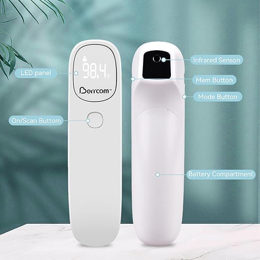 Berrcom Non Contact Infrared Thermometer Digital Forehead Thermometer for Adults and Kids Temperature Thermometer 3 in 1 with Fever Alert Touchless Baby Thermometer Large LED Display
