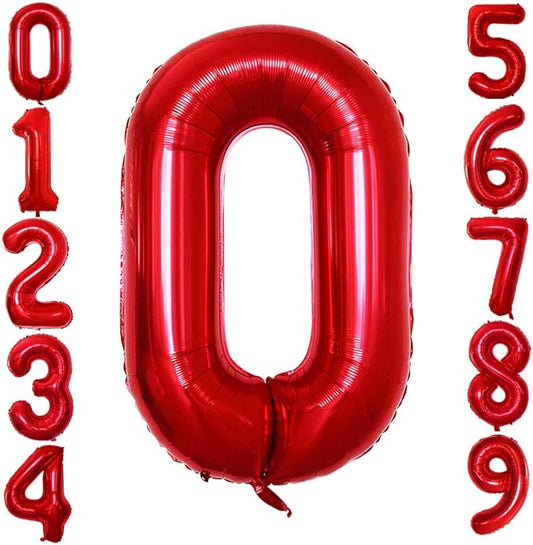 GOER Red Foil Balloons Number 0 for 10th 20th 30th 40th 50th 60th 70th 80th 90th 100th Birthday Party Supplies Anniversary Decorations (3 pcs,42 inch,32 inch,16inch)