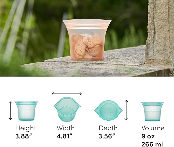 Zip Top Reusable Food Storage Bags | Short Cup [Peach] | Silicone Meal Prep Container | Microwave, Dishwasher and Freezer Safe | Made in the USA