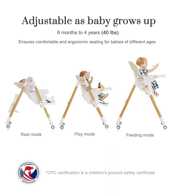 Mallify Convertible High Chairs for Babies and Toddlers, Height Adjustable Baby High Chair, High Chair with Removable Tray, Adjustable Backrest, Portable Baby Dinning Chair with Lockable Wheels