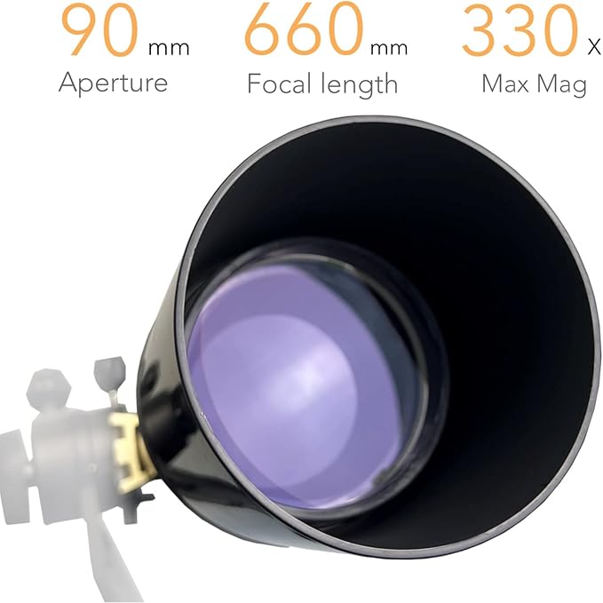 SpectrumOI TourStar Pro 90 AZ Telescope for Adults Astronomy Gifts Premium AZ Refractor Telescope 90mm 660mm Focal Lenght with Aspherical Eyepiece Phone Adapter