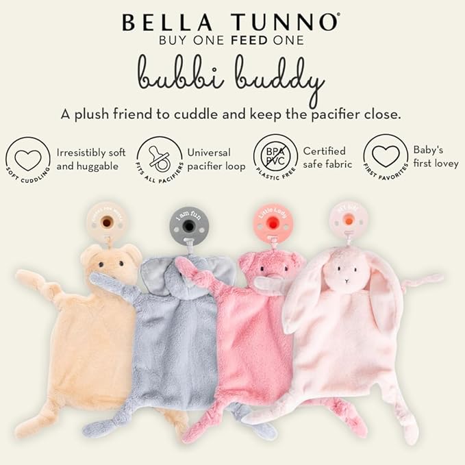 Pacifier Holder with Detachable Pacifier by Bella Tunno, Soft Animal Lovey Snuggle Toy Attaches to Teethers, Baby Gift for Newborn Boys and Girls, Babies 0+ Months, Elephant