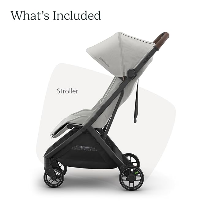 UPPAbaby Minu V3 Travel Stroller | Lightweight + Compact Design | One-Hand Fold + Unfold | from Birth + Overhead Compatible | Savannah (Pearl Gray Mélange/Carbon Frame/Chestnut Leather)
