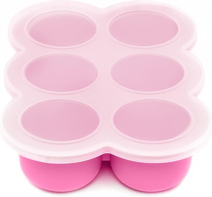 WeeSprout Silicone Freezer Tray with Clip on Lid Perfect Food Storage Container for Homemade Baby Food, Vegetable, Fruit Purees, and Breast Milk (Bright Pink, Six 3 Ounce Sections)