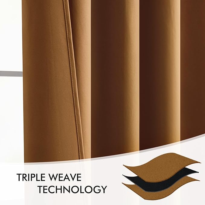 MIULEE Golden Brown Back Tab Blackout Curtains 63 Inch Length 2 Panels Set for Living Room Bedroom Privacy, Rod Pocket/Pinch Pleat Thermal Insulated Room Darkening Pleated Light Blocking Drapes