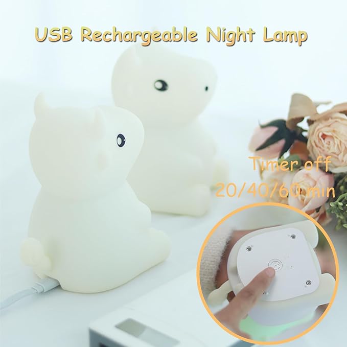 Night Light for Kids, Cute Night Lamp Bedroom Cow Nightlight for Baby Girl Boy Teem, Battery Powered Silicone Animal Night Lamp Christmas Birthday Gifts