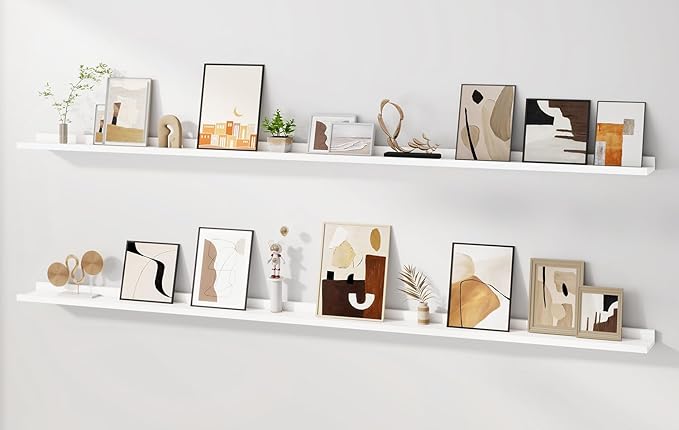 Floating Picture Ledge Shelves for Wall Set of 2, 84 Inches Picture Ledge Shelf with Long Large Nursery Book Shelf for Toys Storage Kids Bookshelf Wall Mounted Living Room Bedroom Decor Frames, White