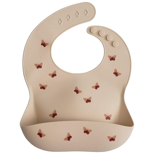 mushie Silicone Baby Bib | Adjustable Fit Waterproof Bibs (Butterflies)