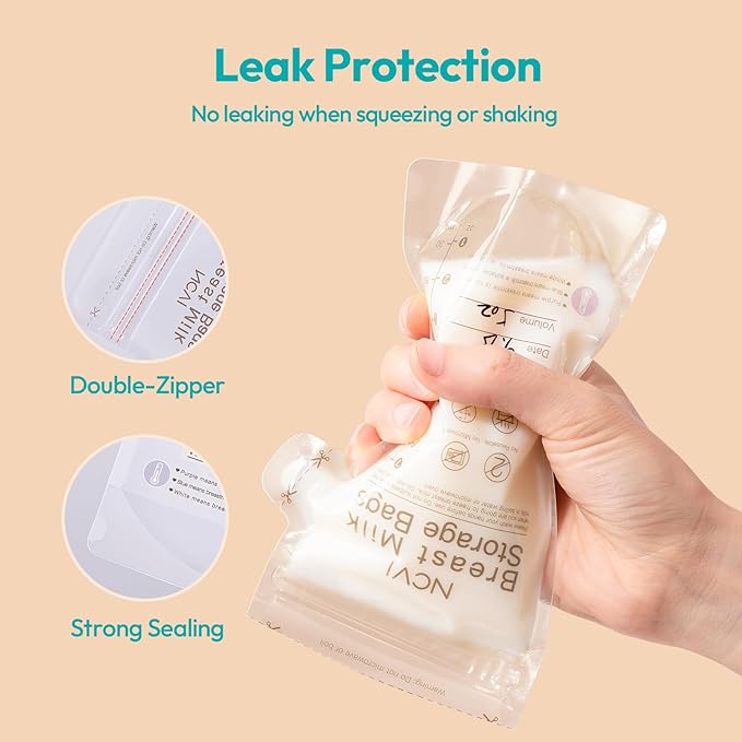 NCVI 25 Count Breastmilk Storage Bags Freezer for Baby, Breast Milk Feeding Bag with Temp-Sensing, Doubled-Sealed, Self Standing, Easy Pour Spout, BPA-Free, 7oz