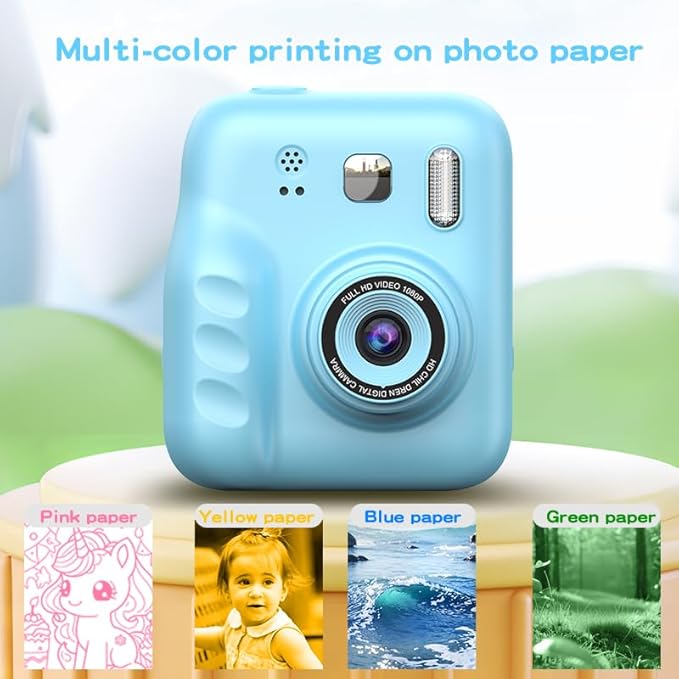 Instant Print Camera for Kids, 2.0" IPS Screen with Video Recording, 32GB Expandable, 1800mAh Battery, Includes 40+ Zink Paper, Birthday Gift for Girls Boys Age 3-12