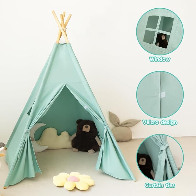 Teepee Tent for Kids-Portable Children Play Tent Indoor Outdoor (Green)
