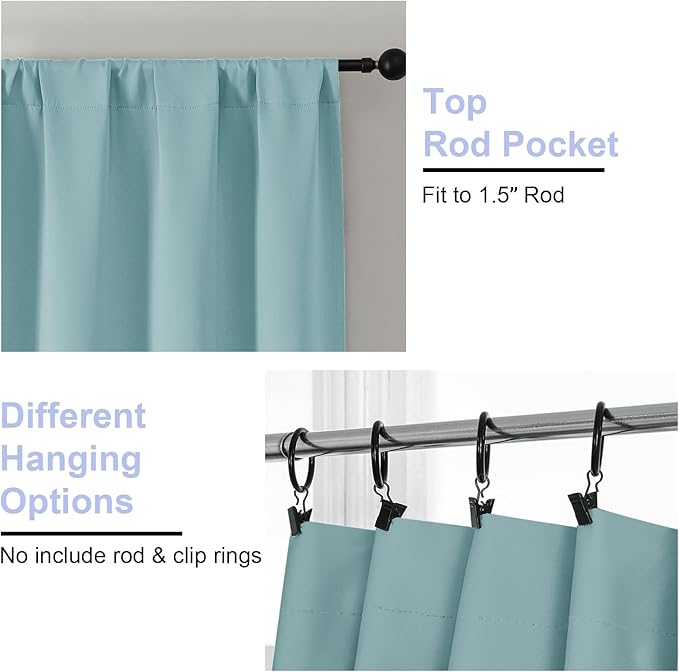 Simplebrand Ava Aqua Blackout Curtains for Bedroom 63 Inch Length 2 Panels Set, Nursery Thermal Insulated Energy Saving Rod Pocket Window Treatment Curtains Blackout Drapes, W40 x L63 Inch, Aqua