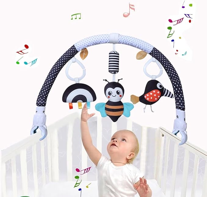 Pau1Hami1ton Baby Stroller Arch Toys, Car Seat Toys,Bouncer Toy Bar/Mobile for Bassinet,Adjustable Baby Hanging Toys Fit for Crib Bed,Stroller,Car Seat.S-19(Black Bee)