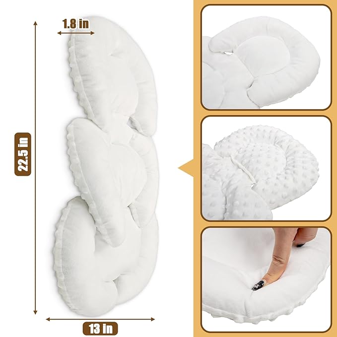 GFU Infant Car Seat Insert Head and Body Support, Reversible Newborn Insert for Carseat with Strap Pads, Soft Stroller Cushion Pillow Insert for Boys and Girls, Fits for Stroller, Swing, White
