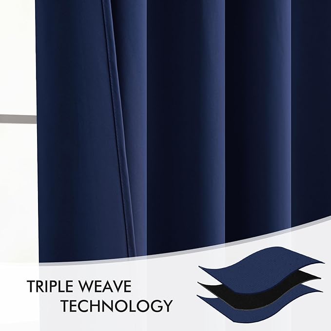 MIULEE Navy Blue Back Tab Blackout Curtains 108 Inch Long 2 Panels Set for Bedroom, Rod Pocket/Pinch Pleat Extra Long Thermal Insulated Living Room Darkening Pleated Light Blocking Drapes