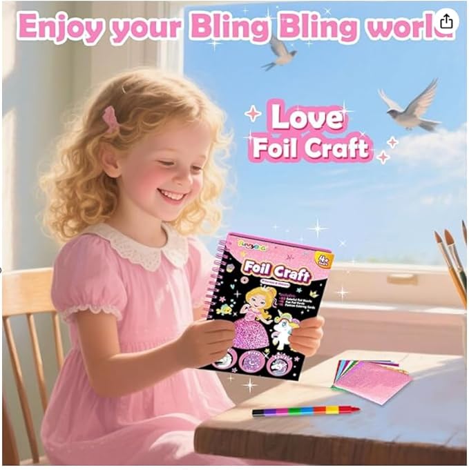 FUNNYB&G Foil Art Craft Activity for Kids - Halloween Crafts Gift Party Favors for Kids Fun Art Supplies Creative Birthday Gift Travel Toys for Girls Boys 4 5 6 7 8 9 Years Old(Princess)