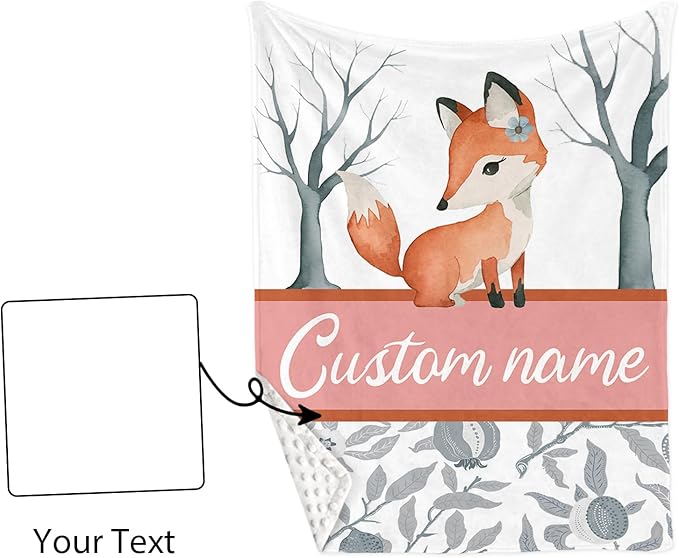 Custom Name Crib Bedding Set - Fox Theme, Personalized Nursery Bedding 3-Piece Set– Soft Blanket, Fitted Sheet, Changing Pad Cover – for Newborns Girls Nursery Gifts