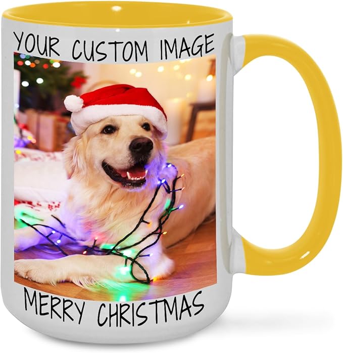 Ship Next Day Custom Mug Design Your Own Photo Text Personalized Picture Gifts for Women Men Customized Gifts Idea Personalized Coffee Mugs 15oz Yellow Handle