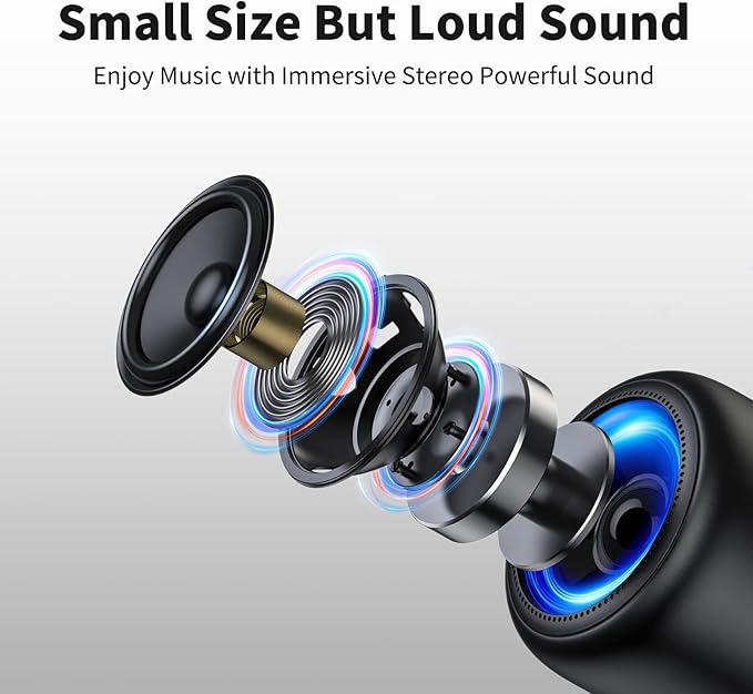 Bobtot Portable Bluetooth Speakers with Strap Easy to Carry, Wireless IPX5 Waterproof Mini Speaker with Loud Stereo Sound, 20 Hours Playtime, Rechargeable Battery, Built-in Microphone, Black