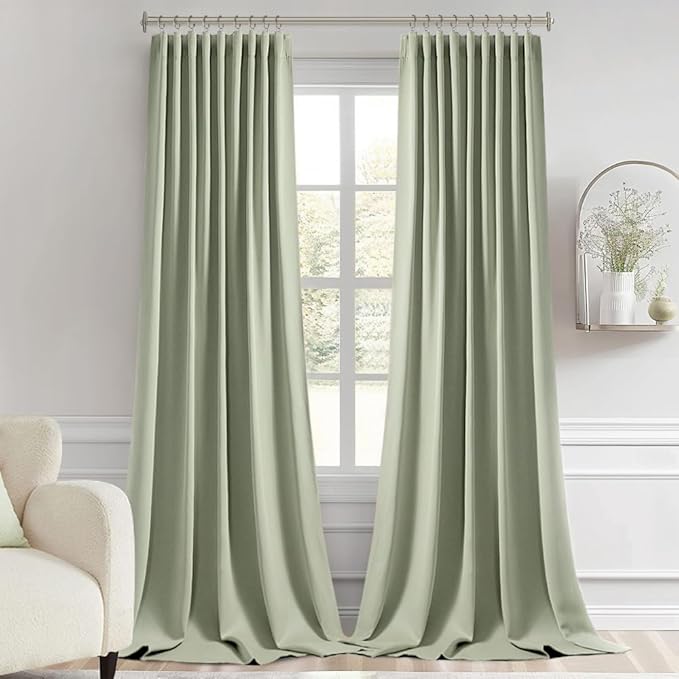 MIULEE Back Tab Sage Green Curtains 120 Inch Long 2 Panels Set for Living Room Bedroom, Rod Pocket/Pinch Pleated Light Blocking Extra Long Thermal Insulated Room Darkening Blackout Curtains/Drapes