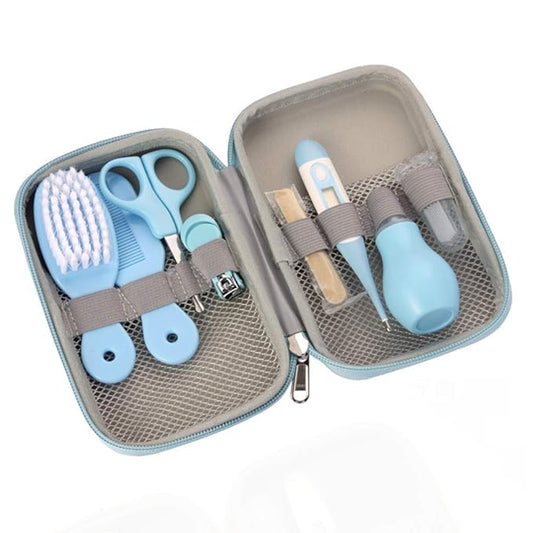 ZELINYE Baby Grooming Kit, 8 in 1 Baby Hair Brush/Nail Clipper/Nose Cleaner/Finger Toothbrush/Nail Scissors/Manicure Kit for Baby Care Keep Healthy and Clean(Blue)