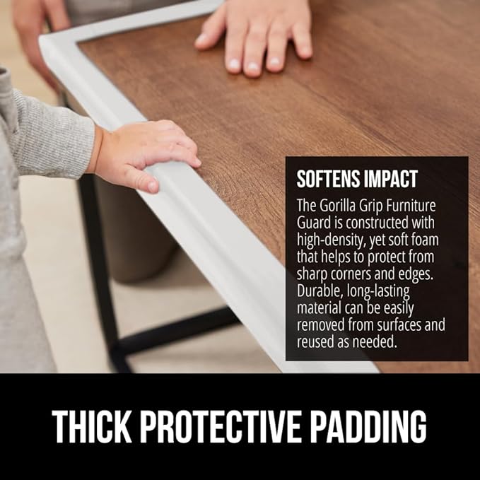 GORILLA GRIP Baby Proof Corners and Edges for Furniture, Kid Proofing Adhesive Table Corner Protectors, Heavy Duty Soft Rubber Foam Protection, Includes 8 Protective Safety Guards, 10 Feet, Off White